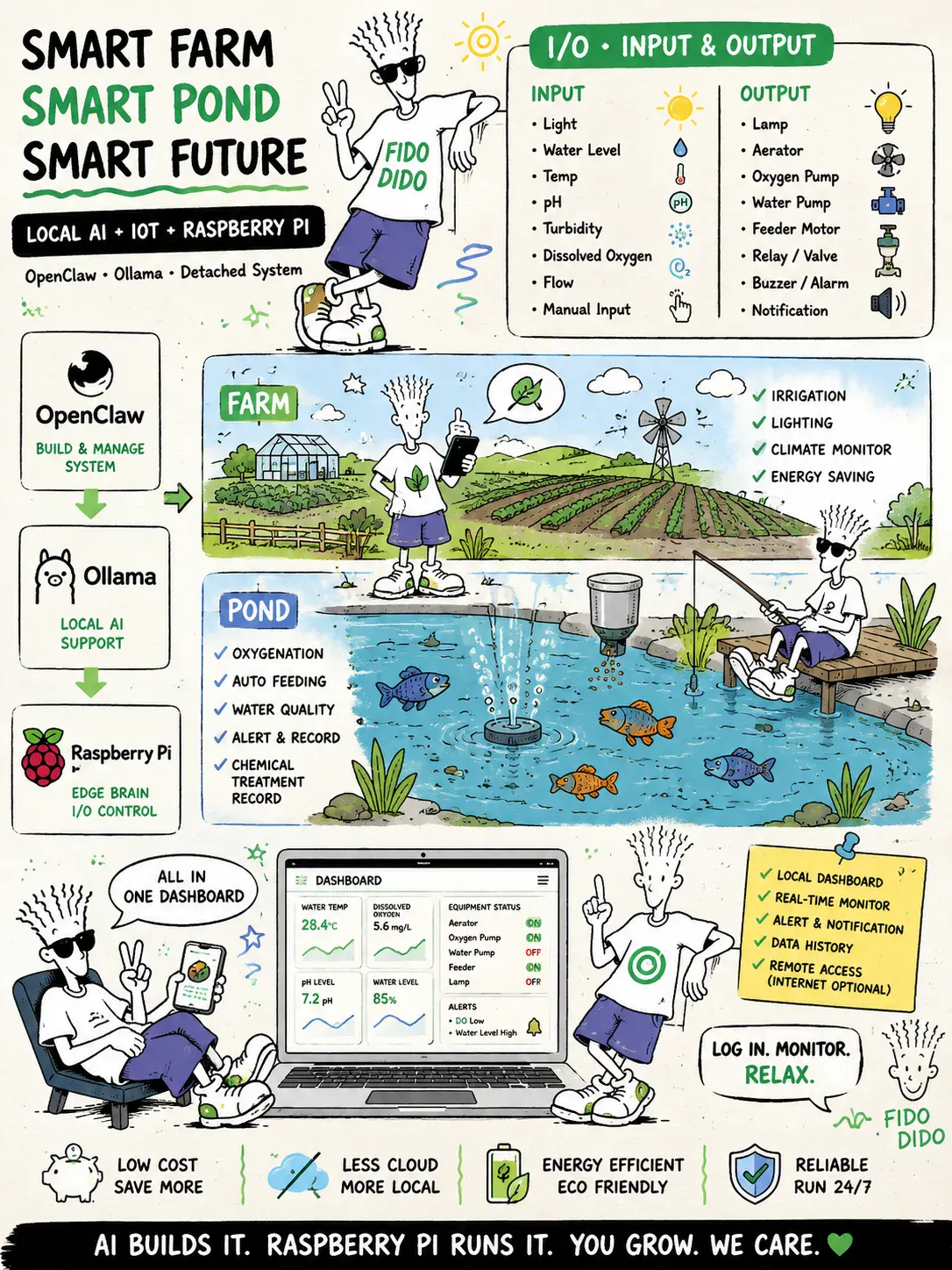 Local AI-IoT with Raspberry Pi, OpenClaw and Ollama for Smart Farms and Fish Ponds