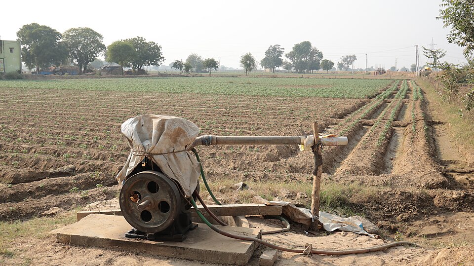 Irrigation pump set with borewell — detached ingestion normalizes telemetry from such sources.